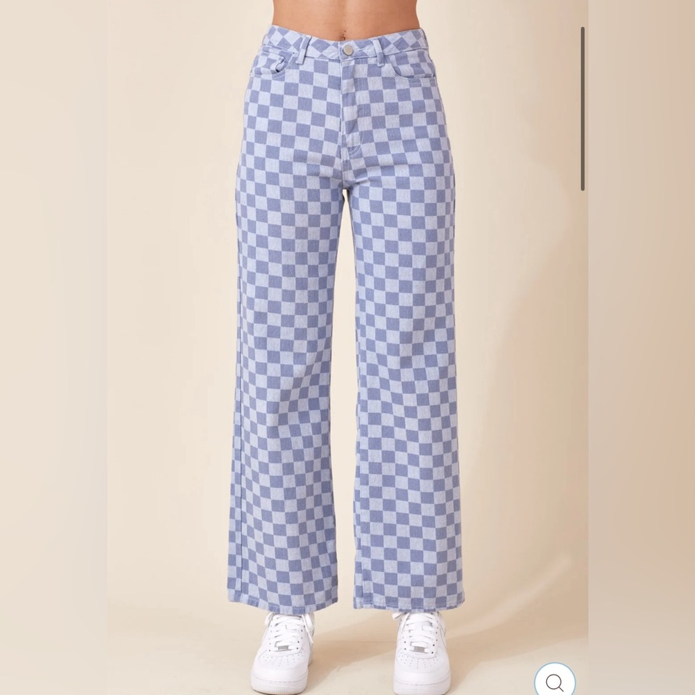 Baevely checkered wide leg denim